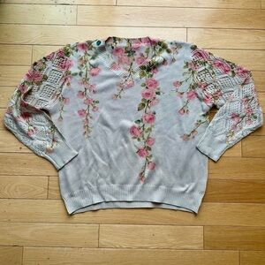 Floral Knit Sweater with Pink Roses